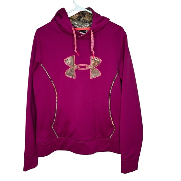 Under Armour Womens Real Tree Storm Caliber Camo Hoodie Sweatshirt Sz L Pink - Picture 1 of 3
